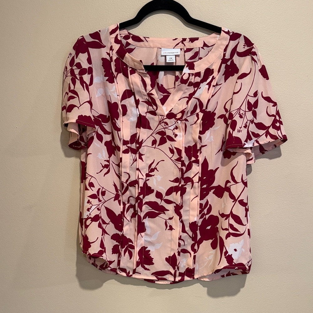🩵Liz Claiborne Vibrant Pink Red Floral Stylish Vacation Ready Office Casual - Picture 4 of 6